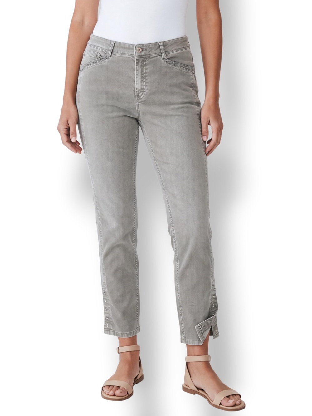 4/$20 White House Black Market Blanc Slim Ankle Jeans 12R Gray Rhinestone Detail